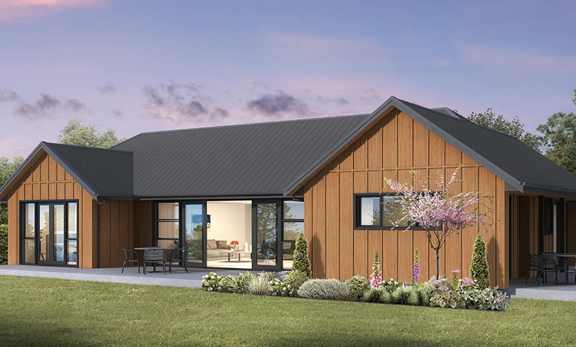 Modern Wooden House with Large Windows and Beautiful Garden Landscaping